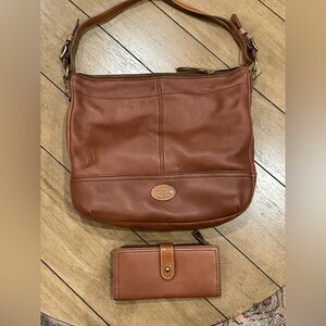 Leather fossil hobo bag + Wallet